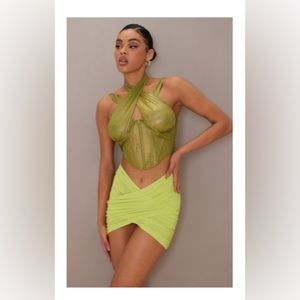 PRETTY LITTLE THING olive metallic corset top M